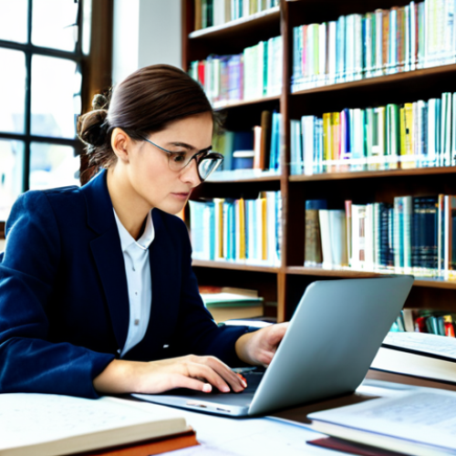 Home 17 Informed Decision-Making**
"A woman in a brightly lit library, surrounded by books and a laptop. She is wearing professional attire and appears thoughtful as she analyzes charts and graphs on the screen. Background includes bookshelves filled with various books and soft, natural light filtering through a window. The scene conveys a sense of focused study and critical thinking. Safe for work, appropriate content, fully clothed, professional, perfect anatomy, natural pose, high quality."
**