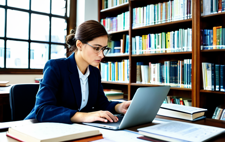 Informed Decision-Making**
"A woman in a brightly lit library, surrounded by books and a laptop. She is wearing professional attire and appears thoughtful as she analyzes charts and graphs on the screen. Background includes bookshelves filled with various books and soft, natural light filtering through a window. The scene conveys a sense of focused study and critical thinking. Safe for work, appropriate content, fully clothed, professional, perfect anatomy, natural pose, high quality."
**